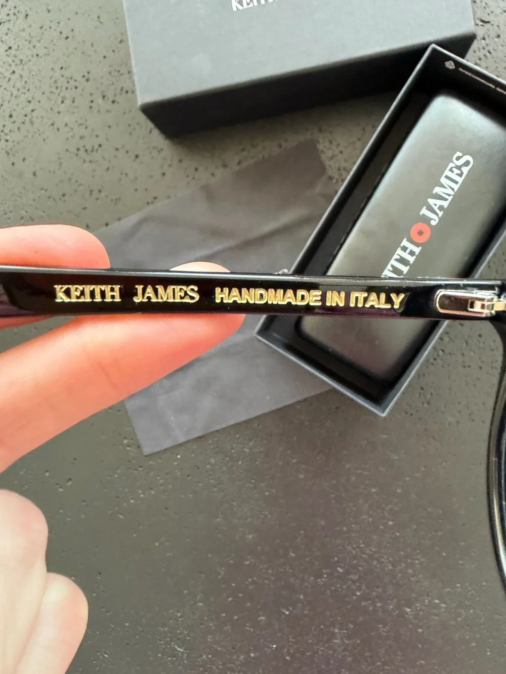 KEITH JAMES Moog Handmade in Italy Black Frames with Polarized Gray Lenses VGUC